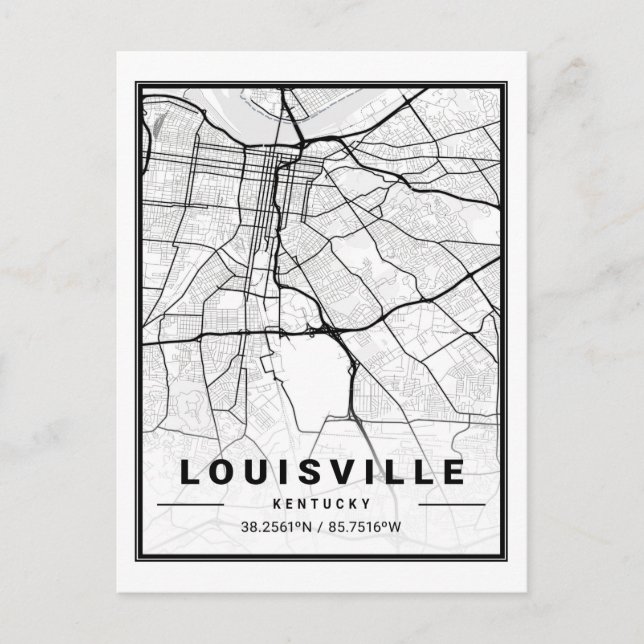Cartão Postal Mapa de Cidade Viagem de Louisville Kentucky USA (Frente)