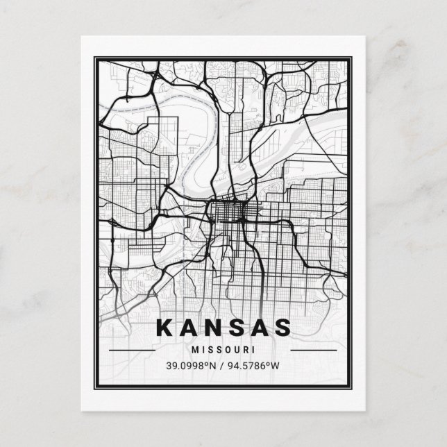 Cartão Postal Mapa de Cidade Viagem do Kansas Missouri USA (Frente)