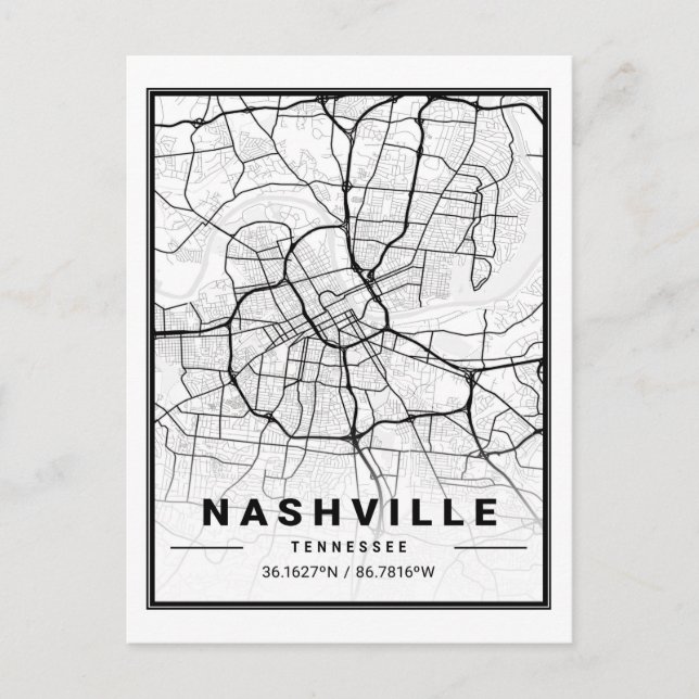 Cartão Postal Mapa de Cidade Viagem do Tennessee nos EUA (Frente)