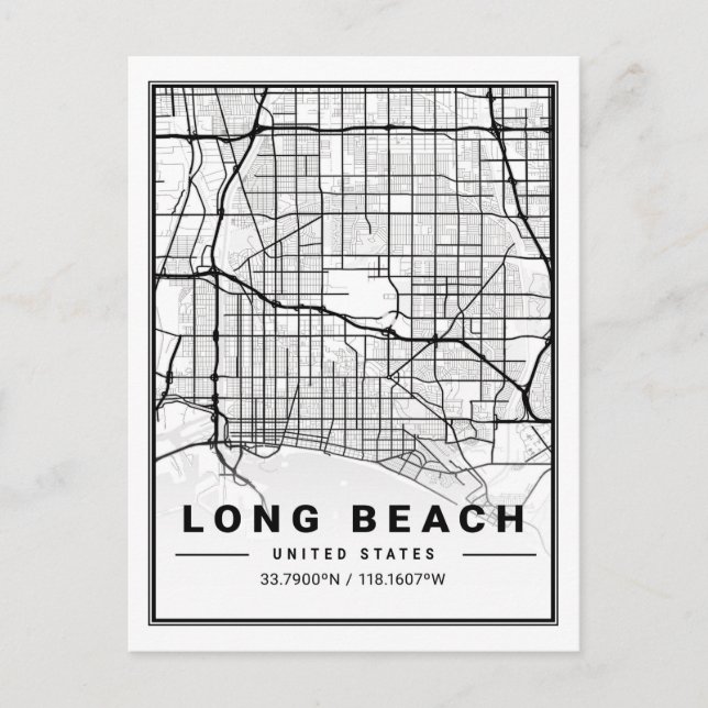 Cartão Postal Mapa de Cidade Viagem nos EUA de Long Beach (Frente)