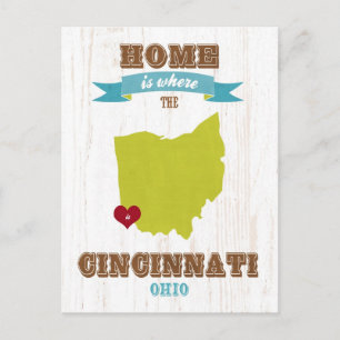 Cartão Postal Mapa de Cincinnati, Ohio – O Lar é Onde Está o Cor
