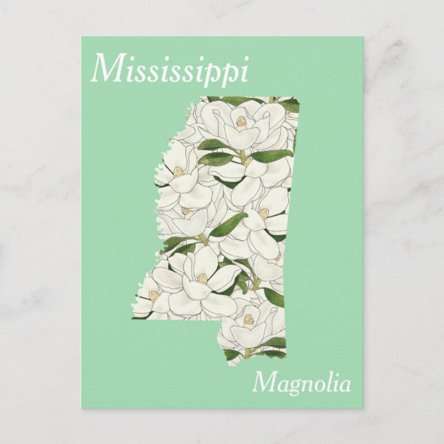 Cartão Postal Mapa de Colagem da Flor do Estado do Mississippi (Frente)