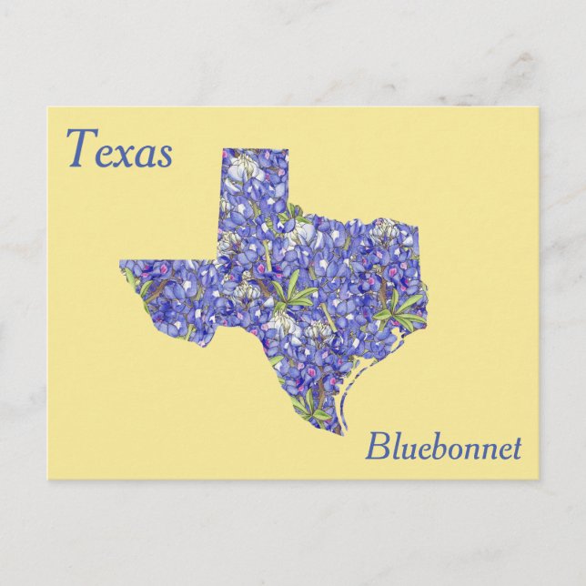 Cartão Postal Mapa de Colagem de Flores do Estado do Texas (Frente)