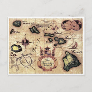 Cartão Postal Mapa de colheita das Ilhas Havaianas com raramente
