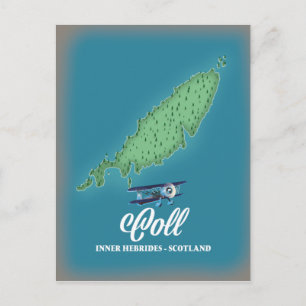 Cartão Postal Mapa de Coll nas Hébridas Interiores da Escócia