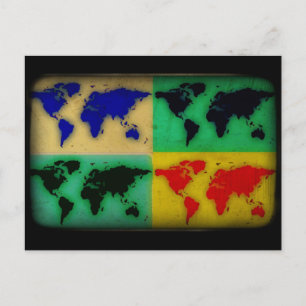 Cartão Postal mapa de cores do mundo de pop art