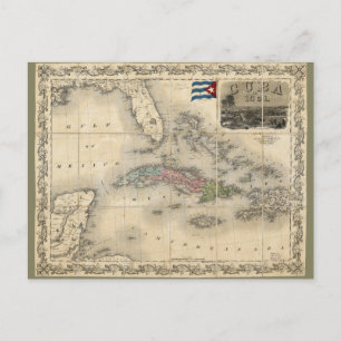 Cartão Postal Mapa de Cuba por J.H. Colton (1851)