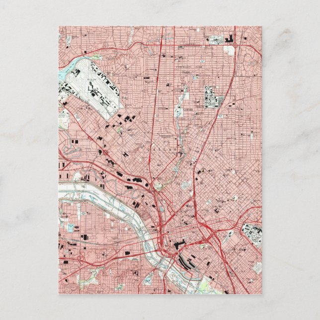 Cartão Postal Mapa de Dallas no Texas (1995) (Frente)