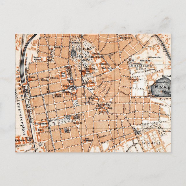 Cartão Postal Mapa de Darmstadt Alemanha (1905) (Frente)