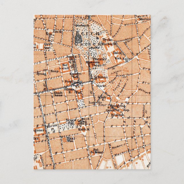 Cartão Postal Mapa de Darmstadt Alemanha (1905) (Frente)