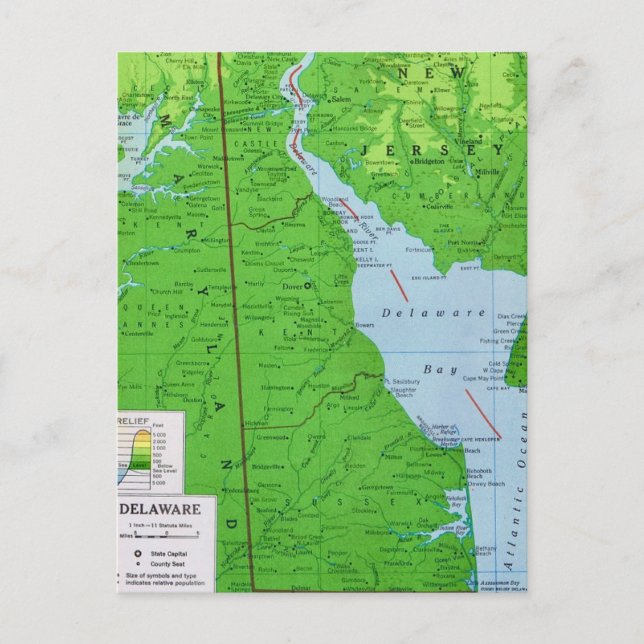 Cartão Postal Mapa de Delaware & Nova Jersey  (Frente)