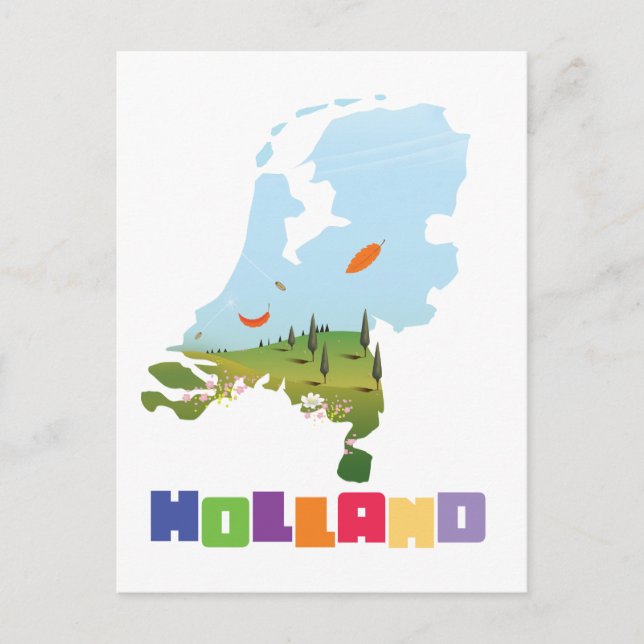 Cartão Postal mapa de desenho animado da Holanda (Frente)
