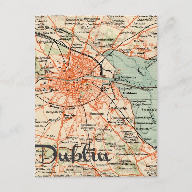 Cartão Postal Mapa de Dublin (Frente)