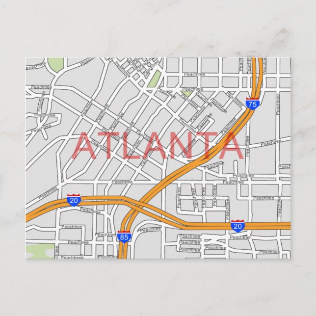 Cartão Postal Mapa de Estradas de Peachtree Atlanta (Frente)