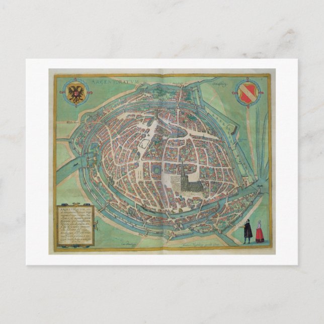 Cartão Postal Mapa de Estrasburgo, de Civitates Orbis Terrarum (Frente)