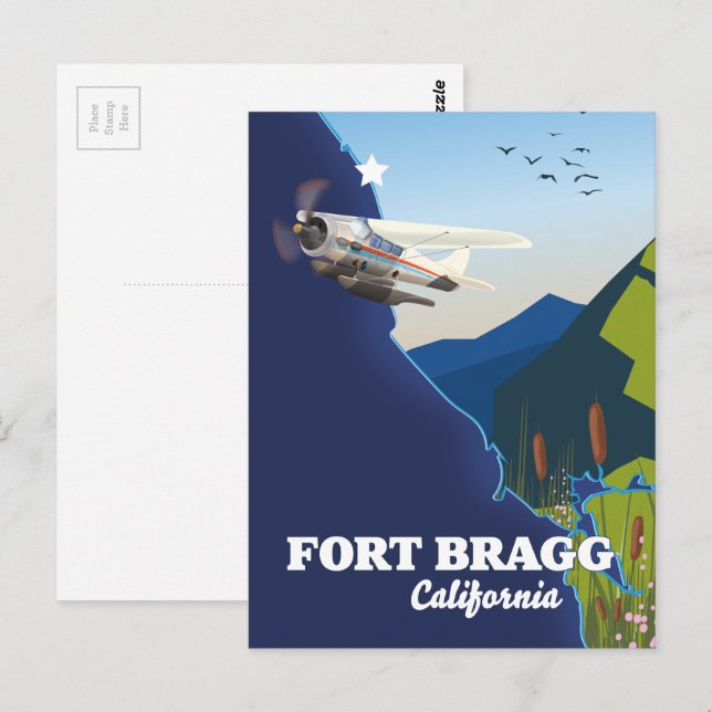 Cartão Postal Mapa de Fort Bragg Califórnia (Frente/Verso)