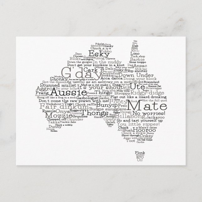 Cartão Postal Mapa de gírias Aussie Edição Especial do Bushfire (Frente)