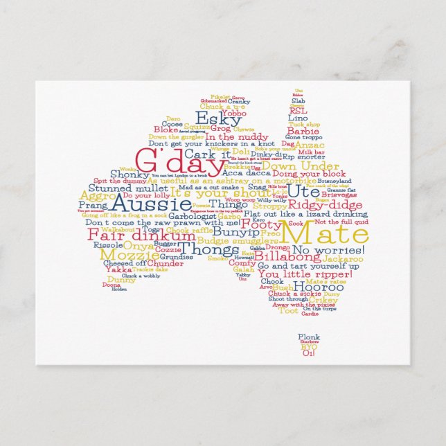 Cartão Postal Mapa de gírias Aussie Edição Especial do Bushfire (Frente)