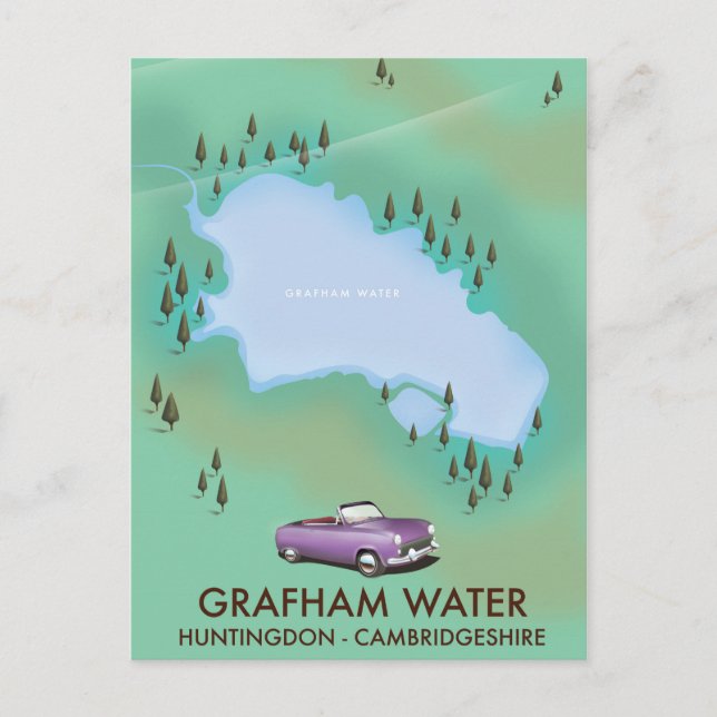 Cartão Postal Mapa de Grafham Water Huntingdon Cambridgeshire (Frente)
