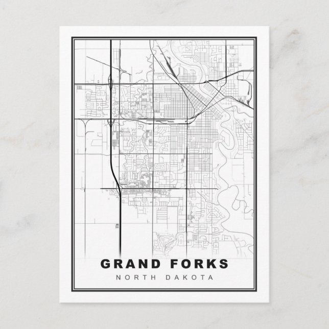 Cartão Postal Mapa de Grand Forks (Frente)
