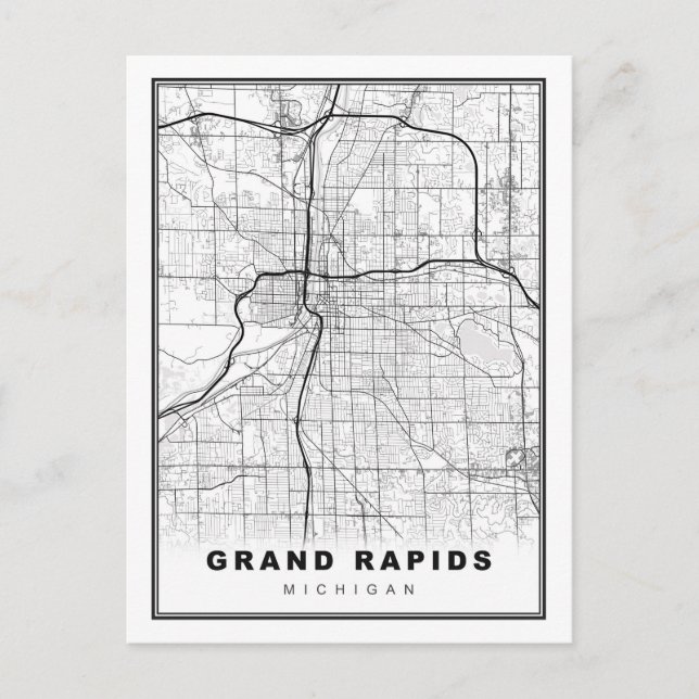 Cartão Postal Mapa de Grand Rapids (Frente)