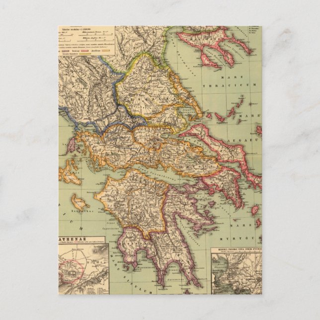 Cartão Postal Mapa de Grécias da Vintage (1903) (Frente)