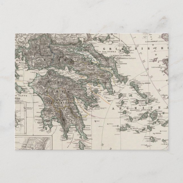 Cartão Postal Mapa de grécias por Stieler (Frente)