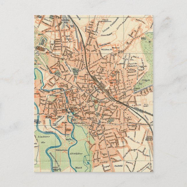 Cartão Postal Mapa de Hanover Alemanha (1895) (Frente)