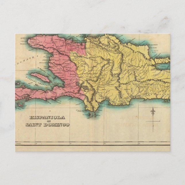 Cartão Postal Mapa De Hispaniola, Ou Domingo Rua (Frente)