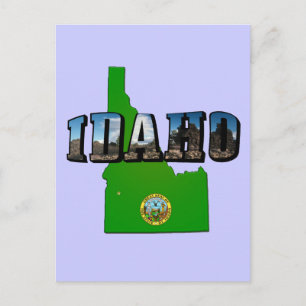 Cartão Postal Mapa de Idaho, Selo e Texto de Imagem