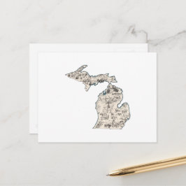 Cartão Postal Mapa de Imagens de Michigan - Mapa de Estado Antiq