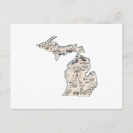 Cartão Postal Mapa de Imagens de Michigan - Mapa de Estado Antiq