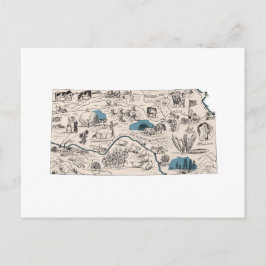 Cartão Postal Mapa de Imagens do Kansas Vintage - Quadro de Esta