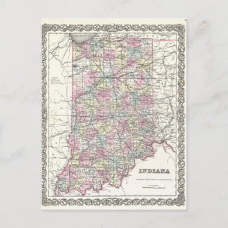 Cartão Postal Mapa de Indiana. Joseph Hutchins Colton
