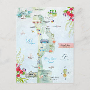 Cartão Postal Mapa de Itinerário de Casamento em Destino Ilha