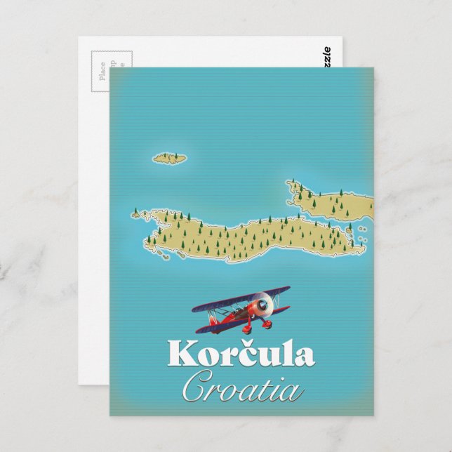 Cartão Postal Mapa de Korčula na Croácia (Frente/Verso)