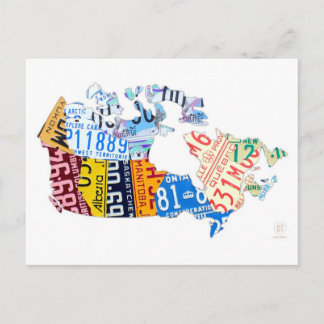 Cartão Postal Mapa de Licenças do Canadá no Cartão-Postal Branco