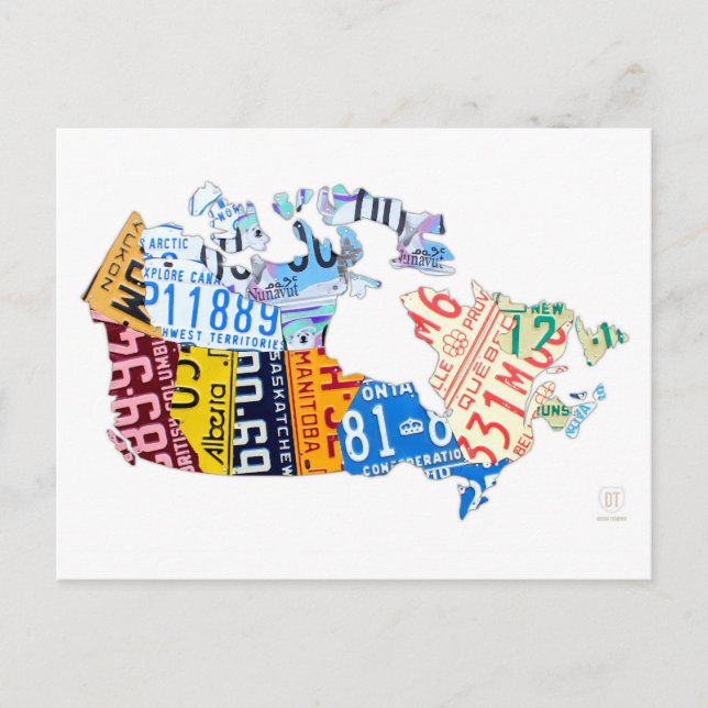 Cartão Postal Mapa de Licenças do Canadá no Cartão-Postal Branco (Frente)
