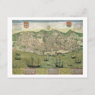 Cartão Postal Mapa de Lisboa, de Civitates Orbis Terrarum, por