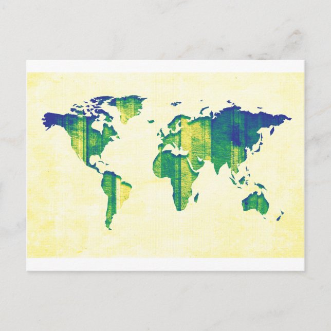 Cartão Postal Mapa de Listras Azuis Amarelas Verdes (Frente)