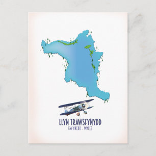 Cartão Postal Mapa de Llyn Trawsfynydd Gwynedd Wales