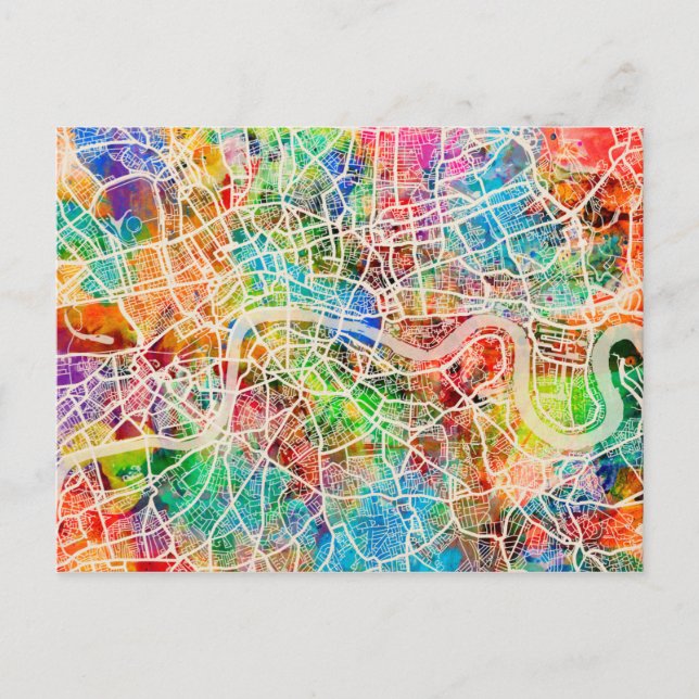 Cartão Postal Mapa de Londres na Inglaterra (Frente)