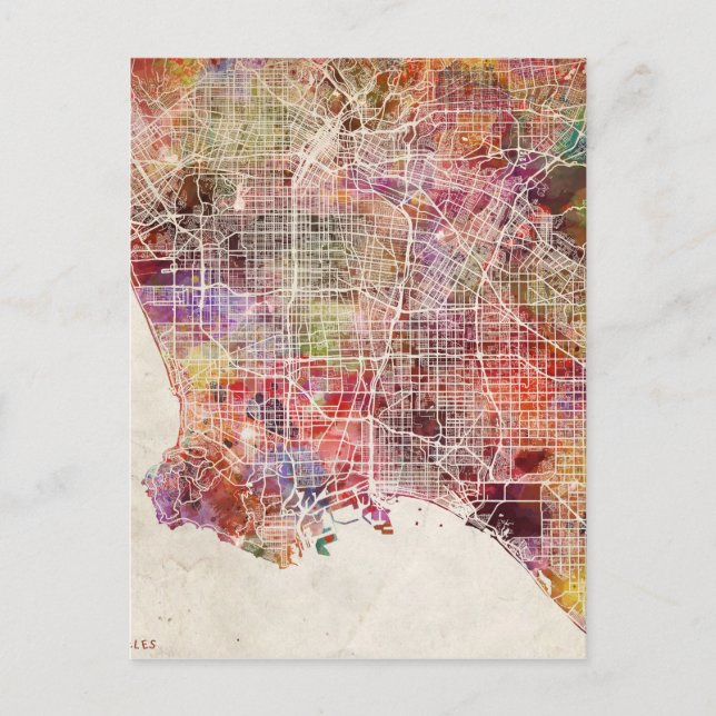 Cartão Postal mapa de Los Angeles (Frente)