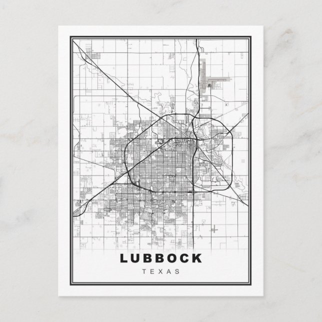Cartão Postal Mapa de Lubbock (Frente)