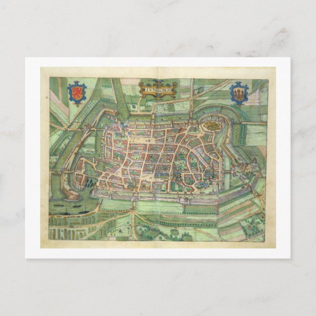 Cartão Postal mapa de Luneburg, de Civitates Orbis Terrarum b (Frente)