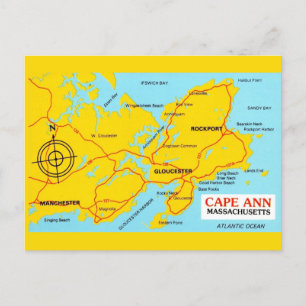 Cartão Postal Mapa de Massachusetts de Cape Ann