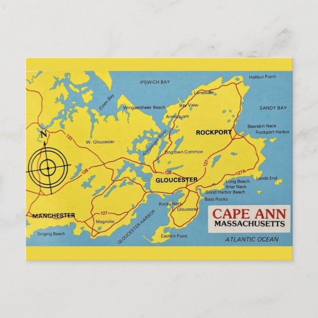 Cartão Postal Mapa de Massachusetts de Cape Ann (Frente)