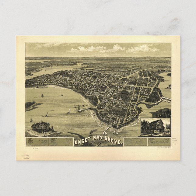Cartão Postal Mapa de Massachusetts do Onset Bay Grove Wareham ( (Frente)