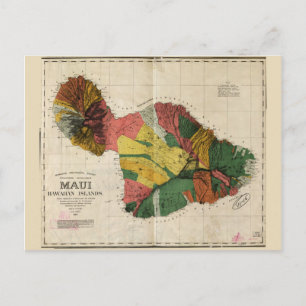 Cartão Postal Mapa de Maui, Ilha do Havaí (1885)