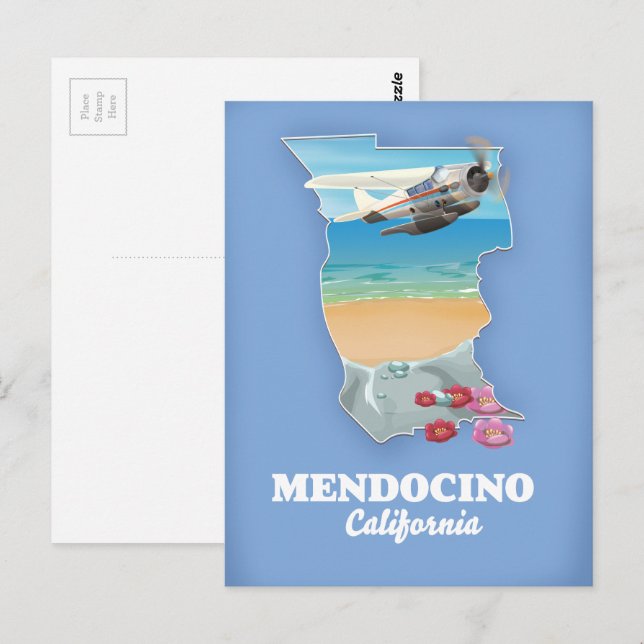 Cartão Postal Mapa de Mendocino Califórnia (Frente/Verso)